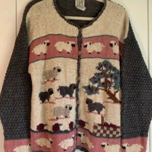 Vintage 90’s Cottagecore Women's Knit Sheep Cardigan Sweater Size Medium